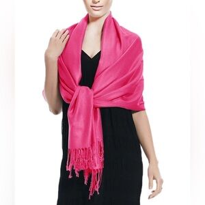 100% Pashmina Fuchsia Shawl Wrap Scarf, 27.5”x66”